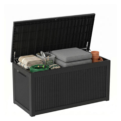 319 Gallon Extra Large Outdoor Storage Box, Waterproof Deck Box with Lockable Lid, Resin Outside Storage Box for Patio Furniture, Pool Accessories, Garden Tools, Storage Bench for Backyard,Porch,Black