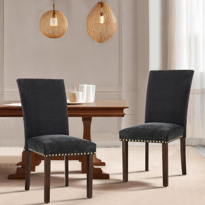 COLAMY Upholstered Parsons Dining Chairs Set of 4, Fabric Dining Room Kitchen Side Chair with Nailhead Trim and Wood Legs - F-Black
