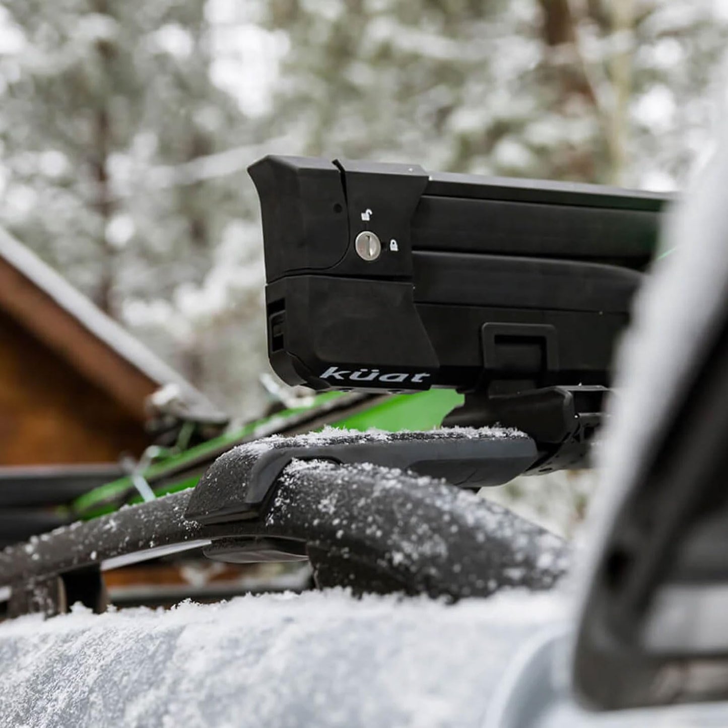 KUAT Switch Sturdy Universal Car Rooftop Crossbars Mounted Winter Sports Gear Clamshell Flip Down Quick Release Ski and Snowboarding Rack with Integrated Locks, Black, Switch 6-6 Skis