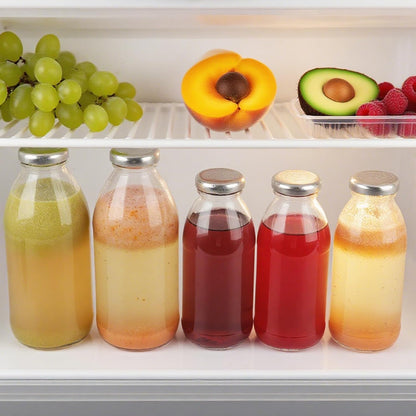 9 oz 6 Pack Glass Milk Bottles with Lids, Reusable Juice Bottle, Drinking Jars Container for Homemade Juicing