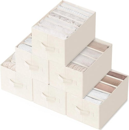 Criusia Large Clothes Organizer - 6 Pack Foldable Fabric Storage with Handles for Wardrobe | Beige
