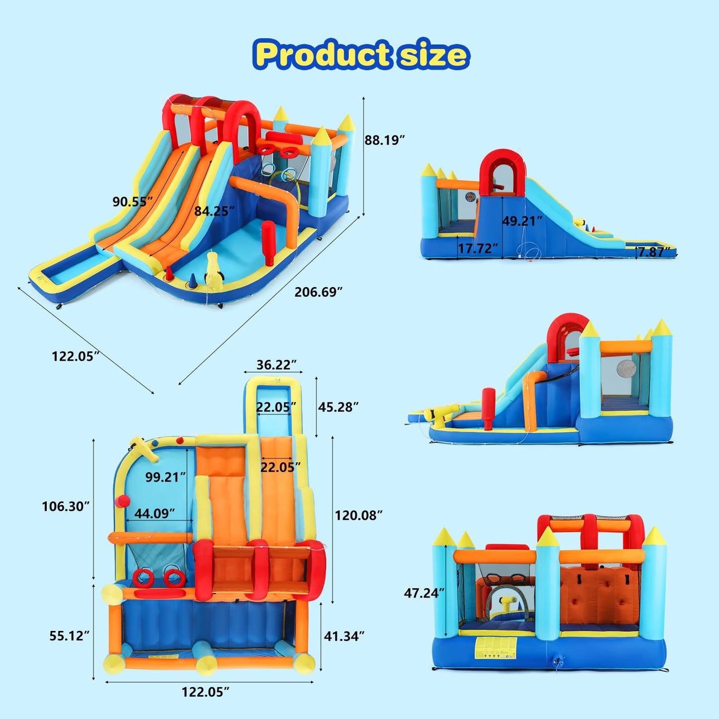 JOYLDIAS Inflatable Water Slide Park, Giant Bounce House with 450W Blower, Climbing Wall, Dual Basketball Hoops & Ring Toss Games - Outdoor Backyard Jumper for Kids Ages 3+