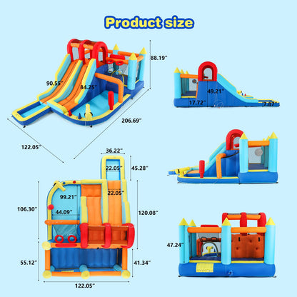 JOYLDIAS Inflatable Water Slide Park, Giant Bounce House with 450W Blower, Climbing Wall, Dual Basketball Hoops & Ring Toss Games - Outdoor Backyard Jumper for Kids Ages 3+