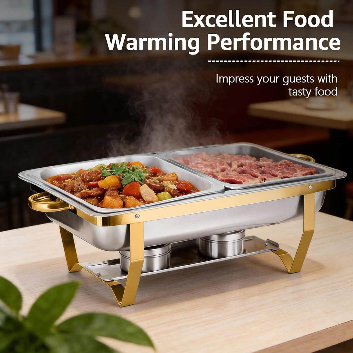 ZephPerton 4 Pack 8QT Chafing Dish Buffet Server, Rectangular Chafing Dish Buffet Set, Stainless Steel Food with Reinforced Frame & Cool-Touch Handle for Party Christmas Family Catering Events