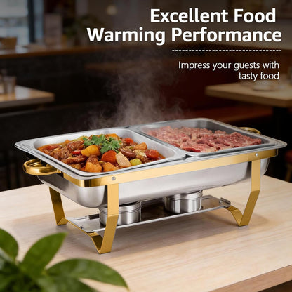 ZephPerton 4 Pack 8QT Chafing Dish Buffet Server, Rectangular Chafing Dish Buffet Set, Stainless Steel Food with Reinforced Frame & Cool-Touch Handle for Party Christmas Family Catering Events