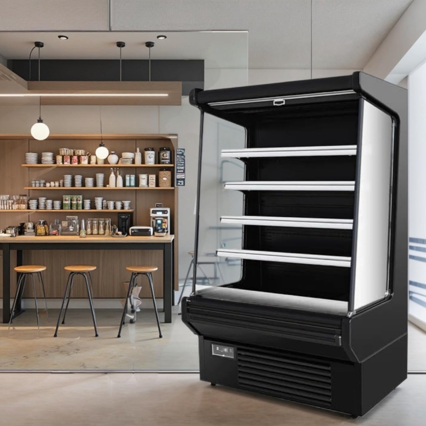FRICOOL 52" Display Refrigerators Open Air Food Refrigerated Display Case for Commercial Bakery Pastry Refrigerated Upright Display Cooler Case for Stores, Supermarkets, Bar, Shops, 36~41℉, Black