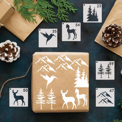 70pcs Wildlife Animal Stencils for Painting, Wood Burning, Nature Stencil Bear, Tree, Deer, Art Craft Canvas, Furniture Wall (70 Animal)