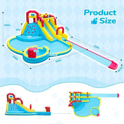 ELEMARA XL Inflatable Water Slide with 19ft Attachable Slip and Slide,Large 7 in 1 Blow Up Water Park,Bounce House for Backyard with 2 Slides,Climbing Wall,Deep Pool，Water Cannon,750W Blower for Kids