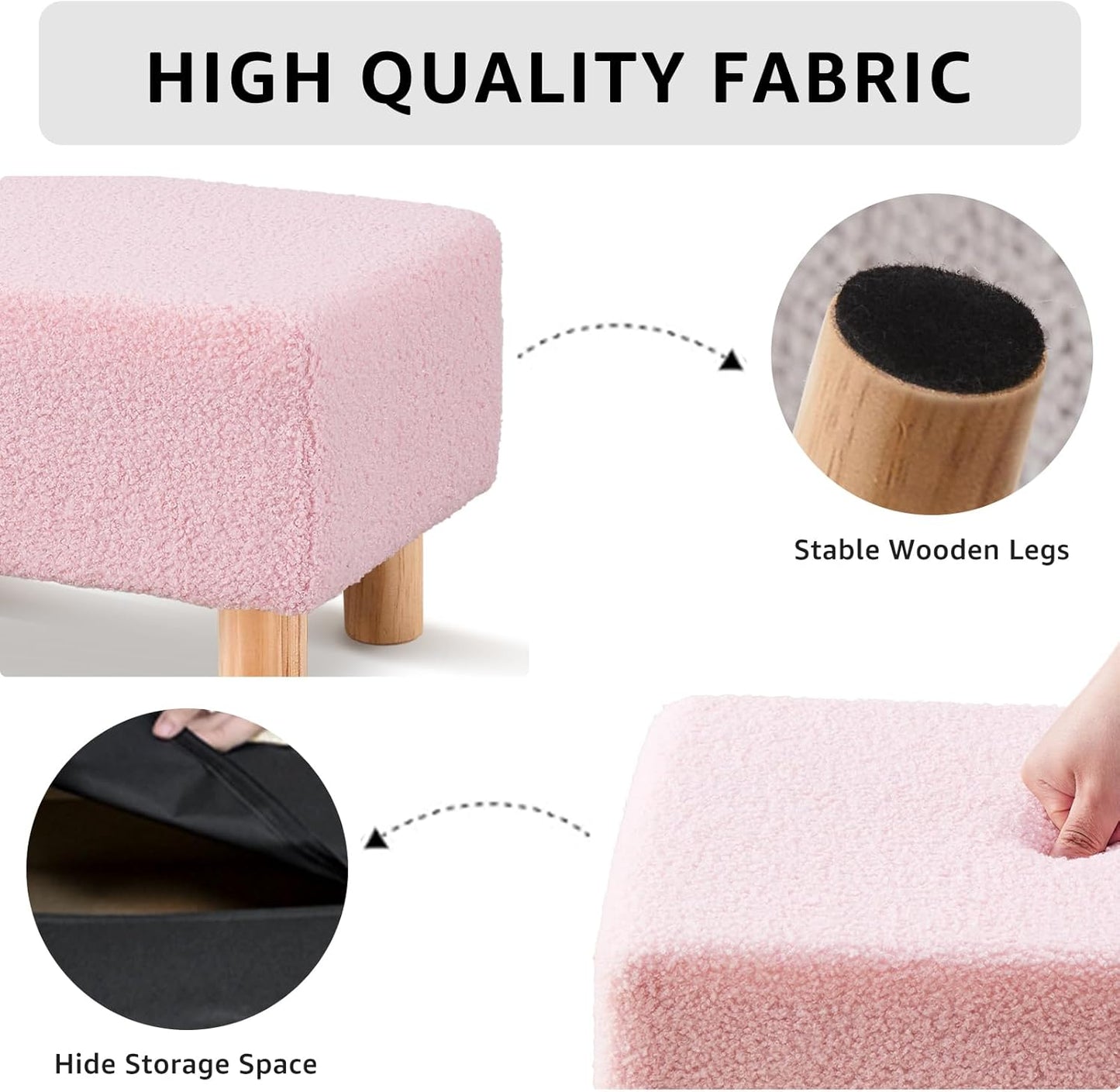 Wimarsbon Ottoman,Modern Footrest with Soft Padded Seat,Teddy Velvet Foot Stool with Wood Legs,Small Square Pouf