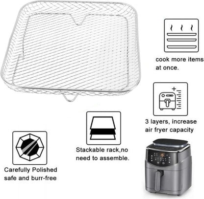 Air Fryer Rack, Three Stackable Dehydrator Racks for Instant Vortex, Nuwave, Stainless Steel Accessories for Ovens,