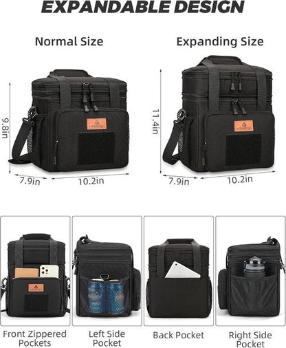 HSHRISH Tactical Lunch Box - Durable Insulated Cooler Bag for Men | Expandable, 20 Can Capacity, Black