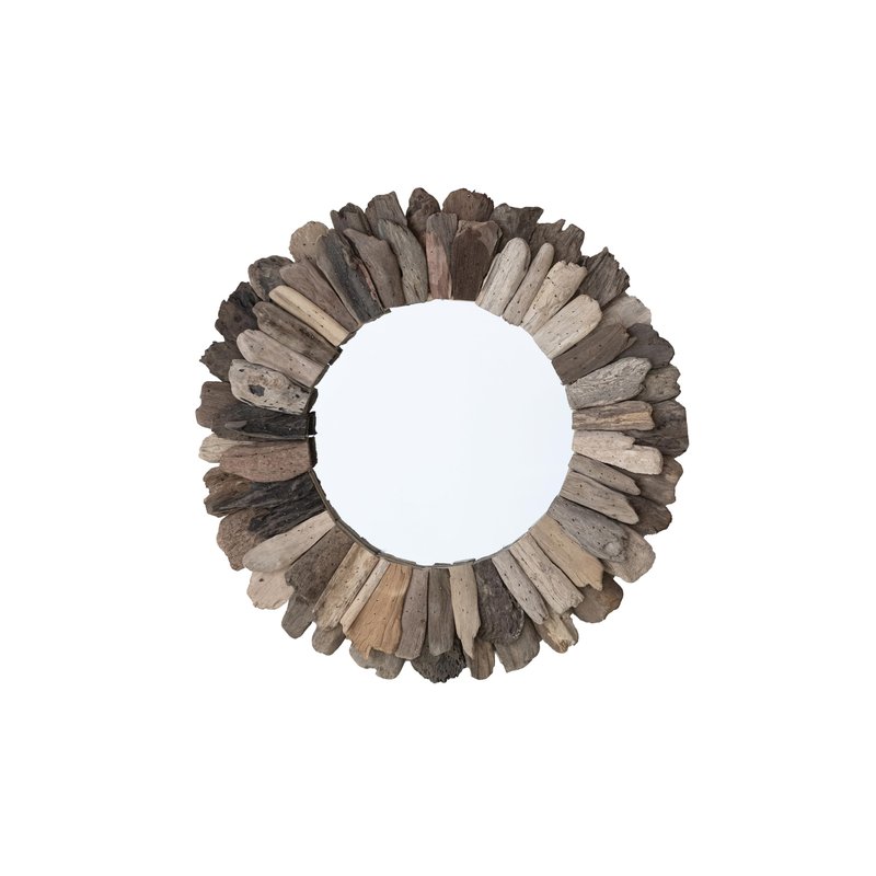 Creative Co-Op Round Layered Driftwood Framed Mirror, Natural