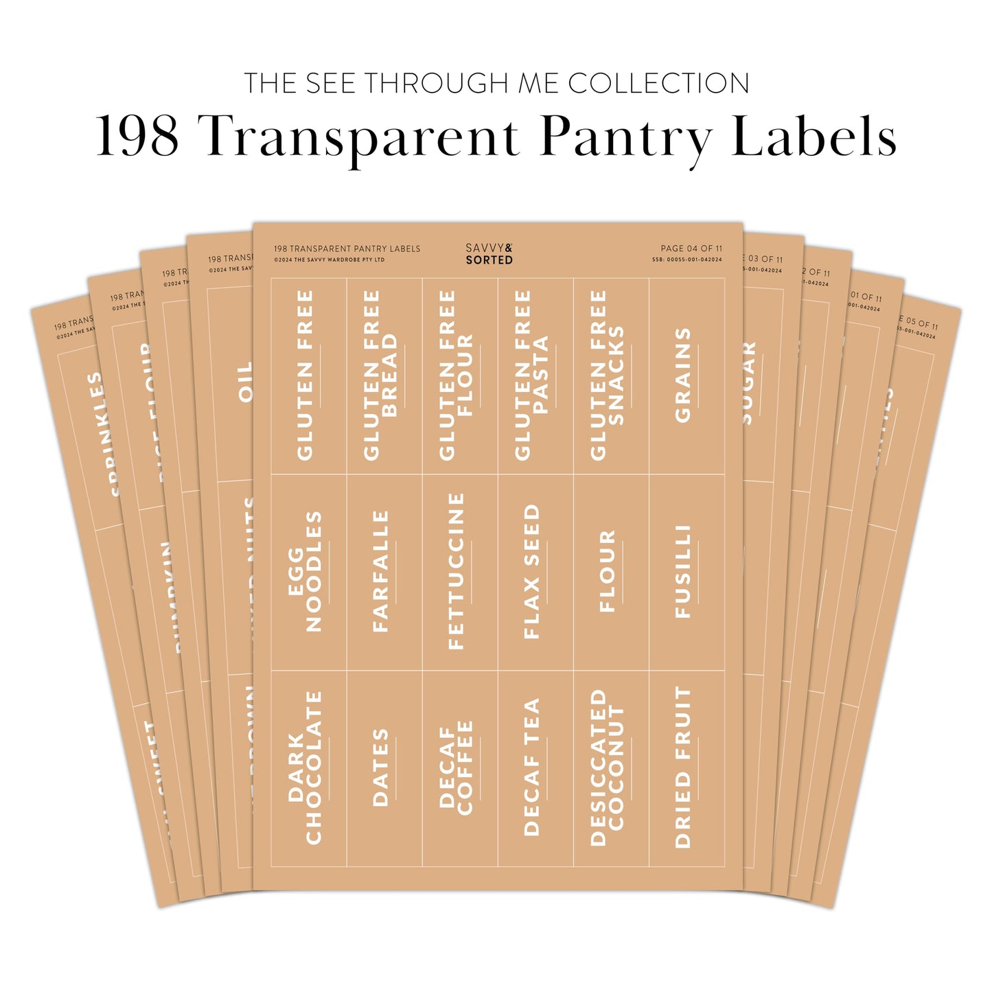 SAVVY & SORTED Pantry Labels for Food Containers, 198 Modern Font Kitchen Labels for Containers on Clear Sticker, Waterproof Scratch Resistant, Organize Pantry Essentials