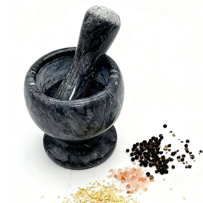 MASALACO Marble Heavy Duty Mortar and Pest Set, Grinding Seed Fragrance, Kitchen Masher, Fragrance Grinder, Black