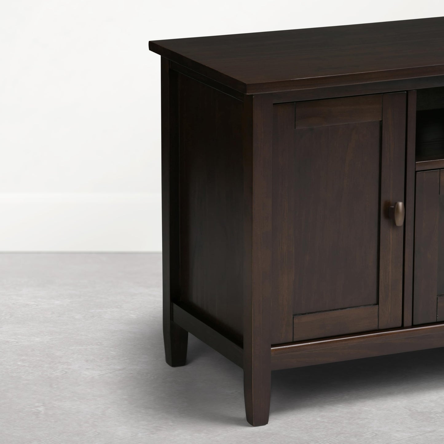 SIMPLIHOME Warm Shaker TV Stand - 72 inch Wide Solid Wood Media Console in Mocha Brown, Transitional Entertainment Center for Living Room for TVs up to 80 Inches with Cabinets and Cable Management