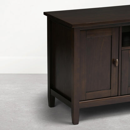 SIMPLIHOME Warm Shaker TV Stand - 72 inch Wide Solid Wood Media Console in Mocha Brown, Transitional Entertainment Center for Living Room for TVs up to 80 Inches with Cabinets and Cable Management