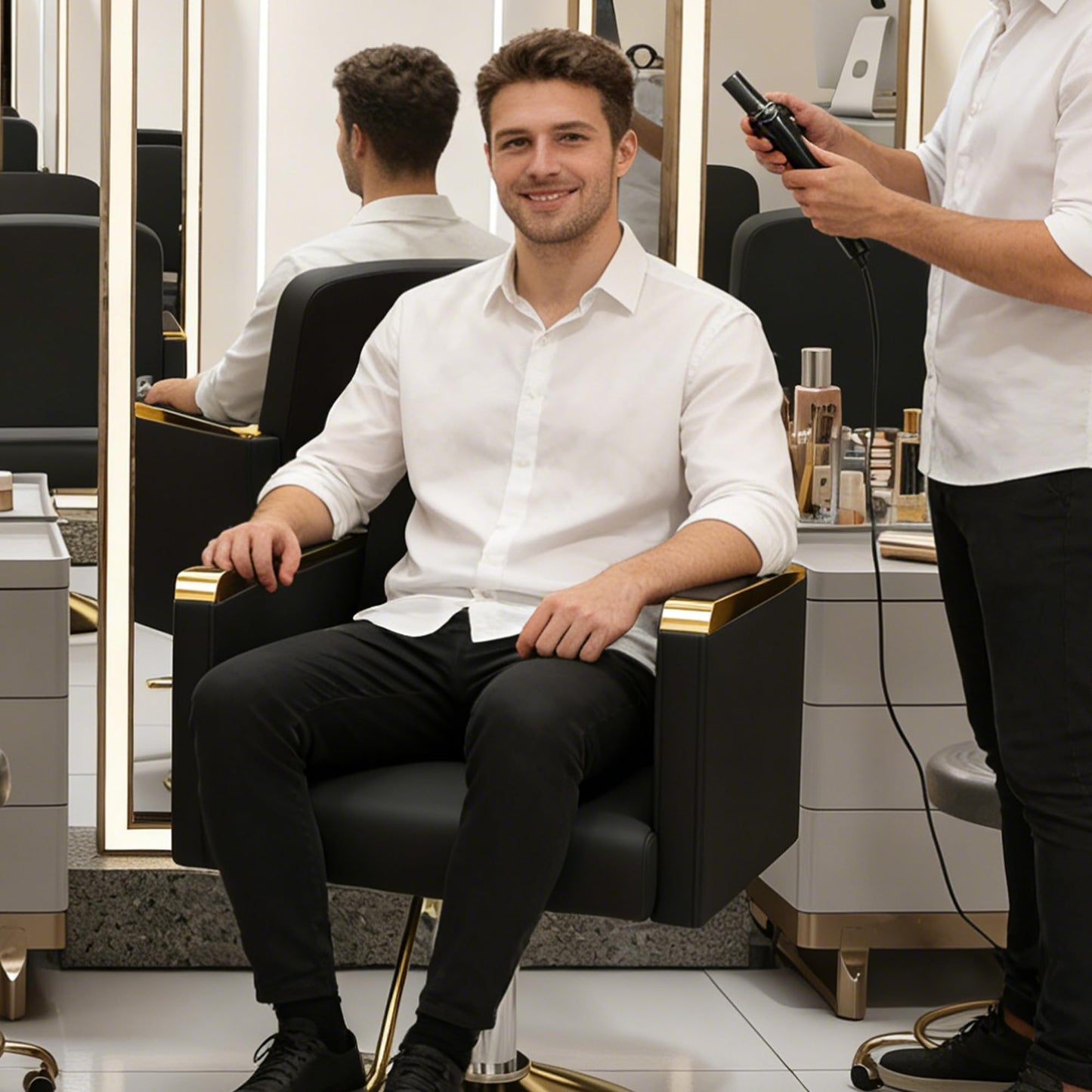 KEIKI Professional Salon Chair, 360° Swivel Hydraulic Barber Chair, Non-Tilting Styling Chair for Hair Salon, Tattoo & Beauty Spa, Black & Gold