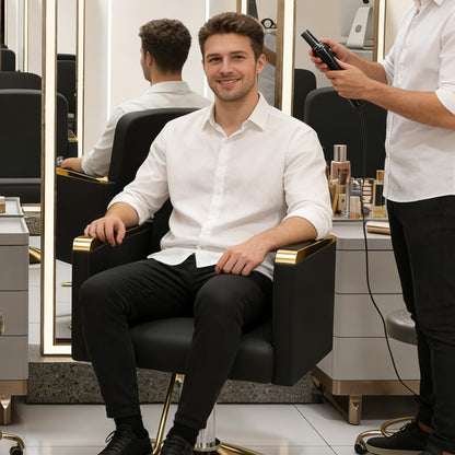 KEIKI Professional Salon Chair, 360° Swivel Hydraulic Barber Chair, Non-Tilting Styling Chair for Hair Salon, Tattoo & Beauty Spa, Black & Gold