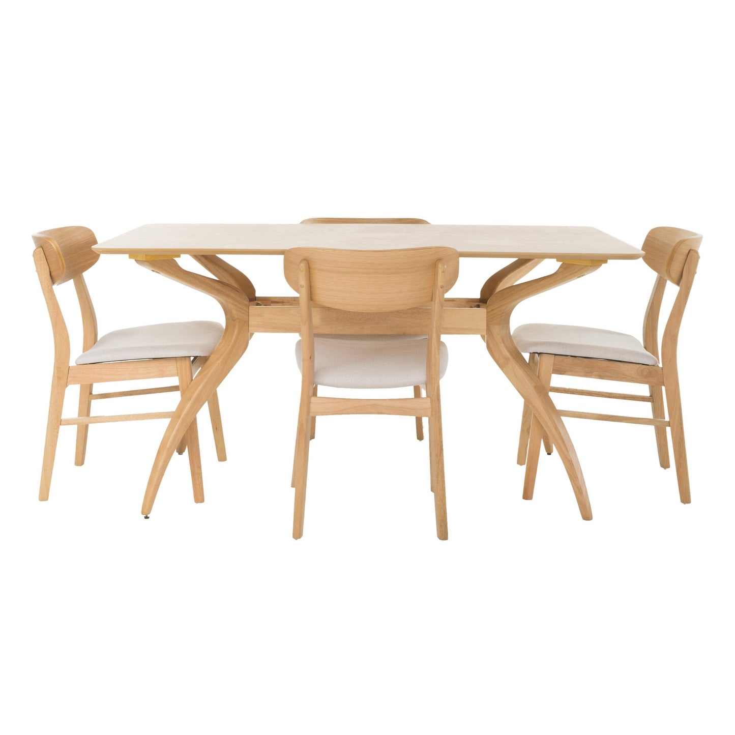 Christopher Knight Home Lucious Curved Leg Rectangular Dining Set, 5-Pcs Set, Natural Oak / Light Beige