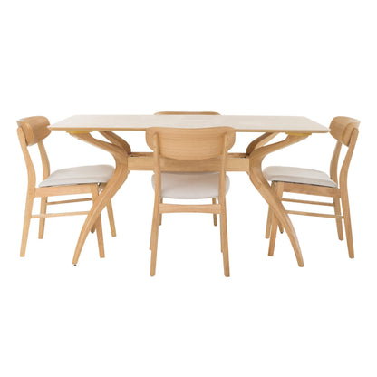 Christopher Knight Home Lucious Curved Leg Rectangular Dining Set, 5-Pcs Set, Natural Oak / Light Beige
