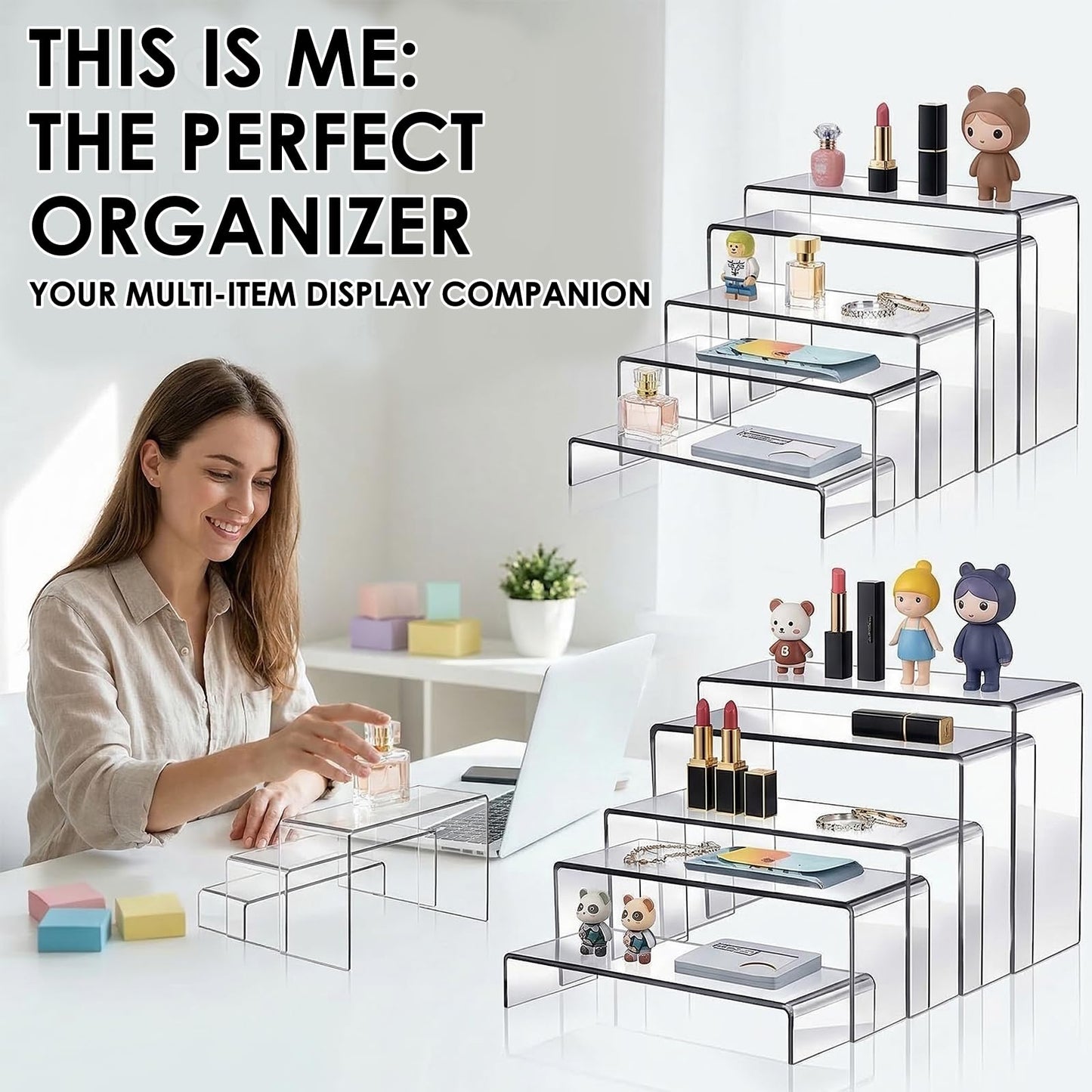 Fixwal 10pcs 2 Set Acrylic Risers for Display Clear Perfume Organizer Stands Acrylic Display Risers for Show Figures, Cupcake, Jewelry, Toys, Perfume and More (Large Size)
