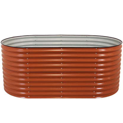 Sunnydaze 79-Inch Oval Raised Garden Bed - Stackable Steel Vegetable Flower Bed Planter Kit with Rubber Edge Trim - Brown