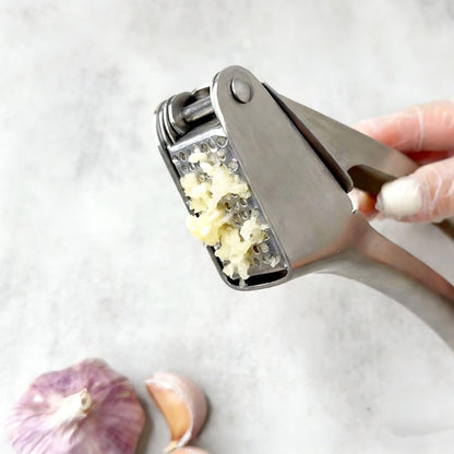 Stainless Steel Garlic Press, Easy to Squeeze, Ergonomic Handle, No Need to Peel Garlic Press,Garlic Mincer, Garlic Ginger Crushing Tool, Silver