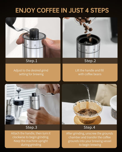 CIRCLE JOY Mini Manual Coffee Grinder with 40 External Adjustable Settings and Ceramic Conical Burr, Portable Stainless Steel Hand Coffee Grinder for Home and Travel