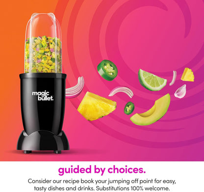 Magic Bullet Blender Set - 7-Piece 250W Blender & Food Processor with 2 Cups - Compact Design for Smoothies & Sauces - Silver