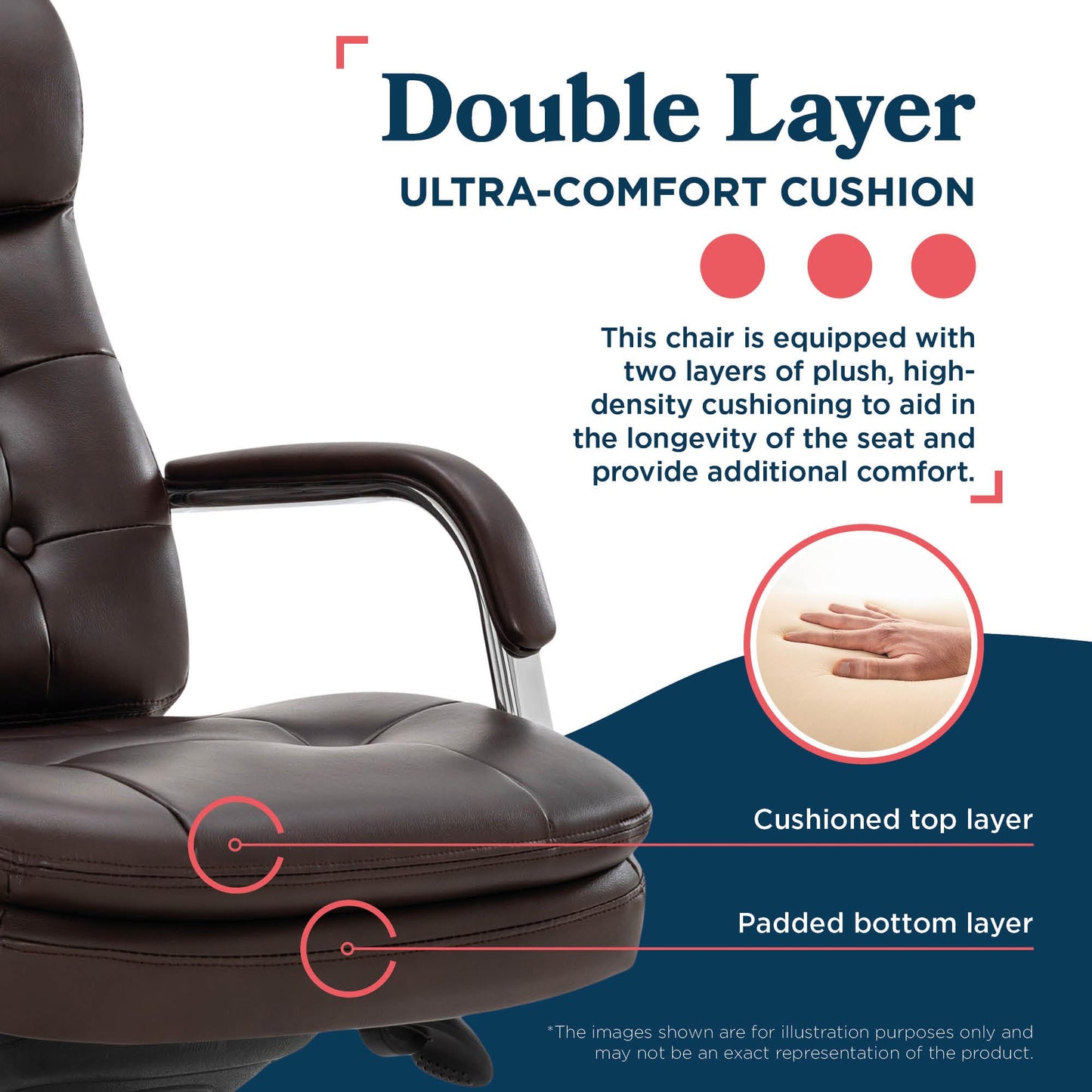 La-Z-Boy Sonata Executive Mid-Back Office Chair, Button-Tufted Seat and Back, Double-Layer Cushion, Padded Armrests, Ergonomic Computer DeskChair, Swivel Metal Base, Bonded Leather, Dark Brown/Chrome
