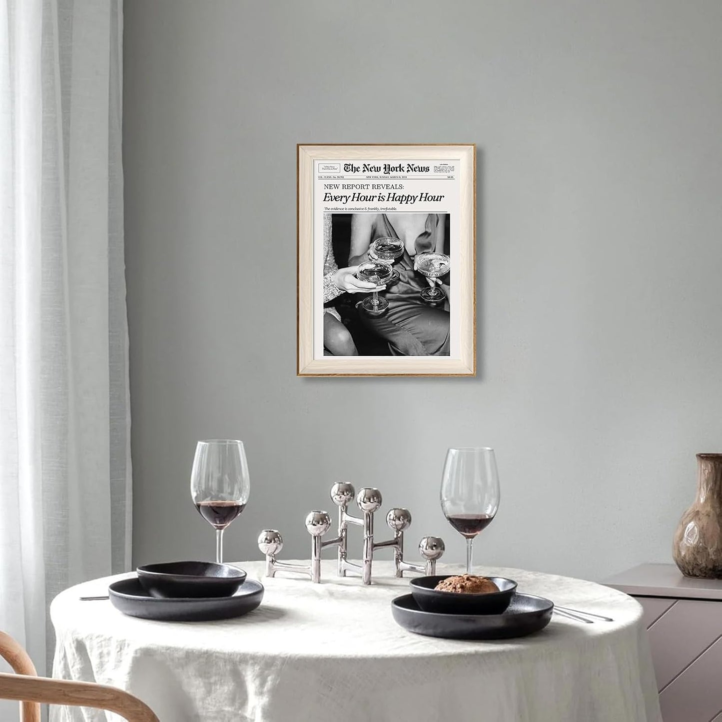 12x16in ASTRDECOR Framed Trendy NewsPaper Wall Art - Every Hour is Happy Hour, Retro News Prints Posters, New York