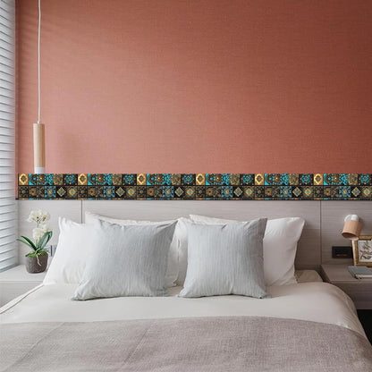 HOMETITUTE Wallpaper Border Peel and Stick Retro Mosaic Tile Wall Trim Paper Wall Decor Self Adhesive Border for Walls Mirror Frame Accent Strip for Bathroom Kitchen Living Room 4x196 Inch