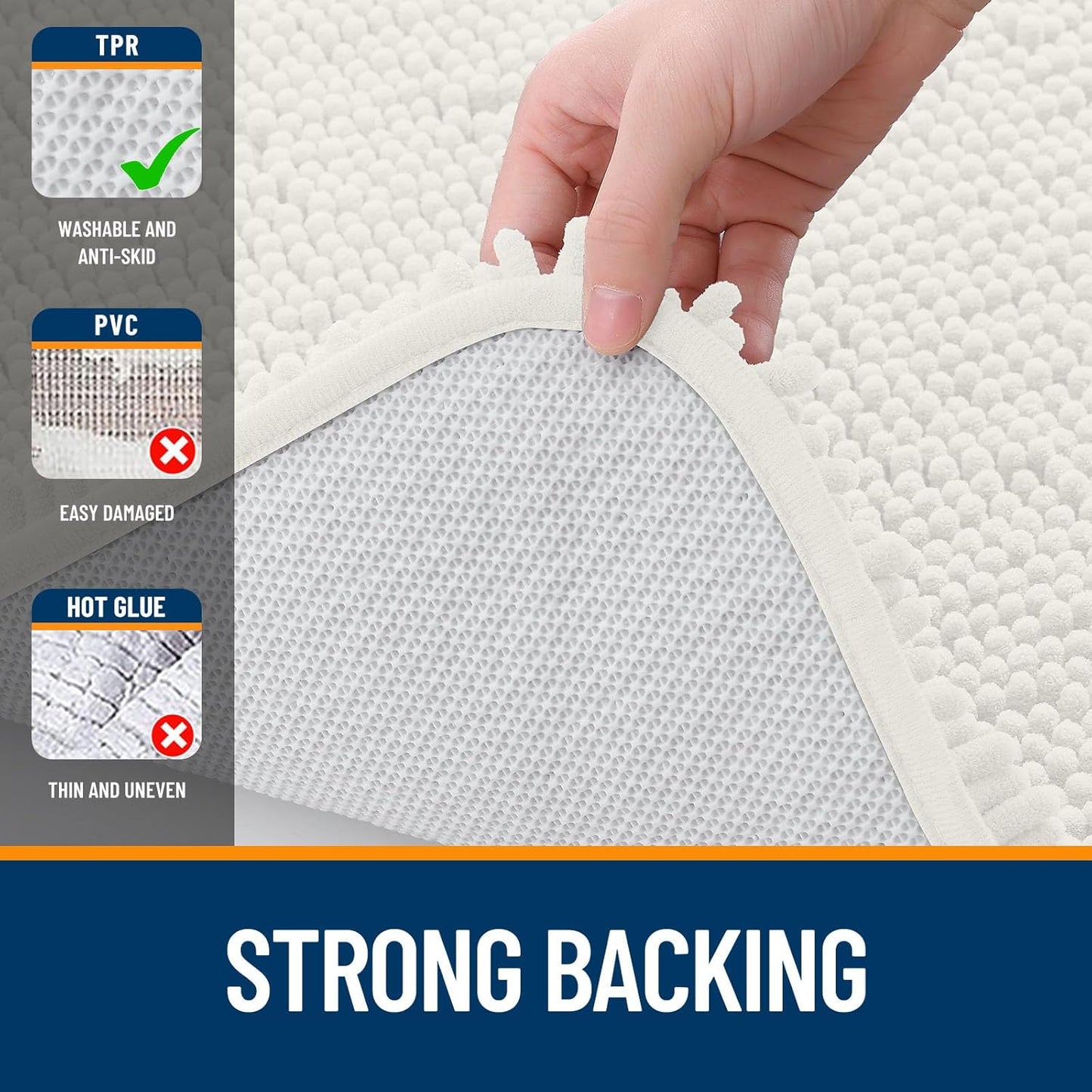 OLANLY U-Shaped Toilet Rugs - Extra Soft Chenille Bathroom Mat, 24x20, Quick-Dry & Non-Slip, Ivory