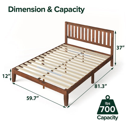 Zinus Vivek Wood Platform Bed Frame with Headboard, Solid Wood Foundation with Wood Slat Support, No Box Spring Needed, Easy Assembly, Queen