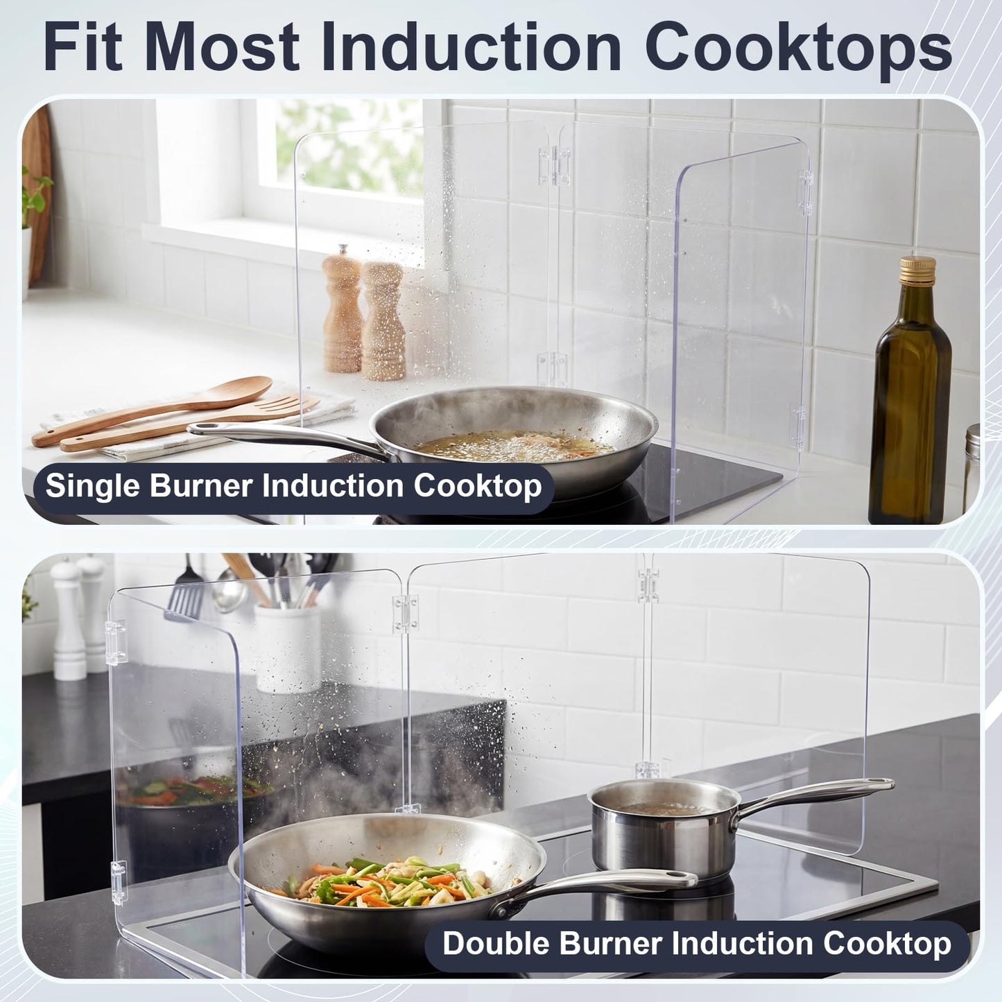 Unittype 4 Sided 360° Visibility Transparent Splatter Guard, Heat-resistant Cooking Stove Screen for Induction Cooktop Only, Acrylic Foldable Oil Splatter Guard, Fits Various Stovetops