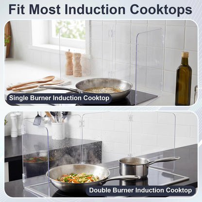 Unittype 4 Sided 360° Visibility Transparent Splatter Guard, Heat-resistant Cooking Stove Screen for Induction Cooktop Only, Acrylic Foldable Oil Splatter Guard, Fits Various Stovetops