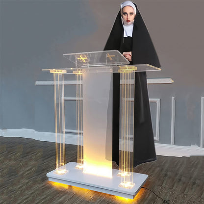 DHXIAMZ Acrylic Church Podium Stand with Lights Customizable Logo Ideal for Church Classroom Stage