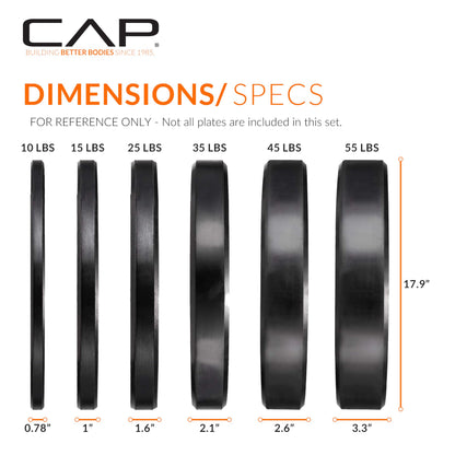 CAP Barbell 370 lb Economy - Speckled Olympic Plate Set with Traditional Plate Rack & Barbell Storage | 6 Weight Posts + 4 Barbell Holders