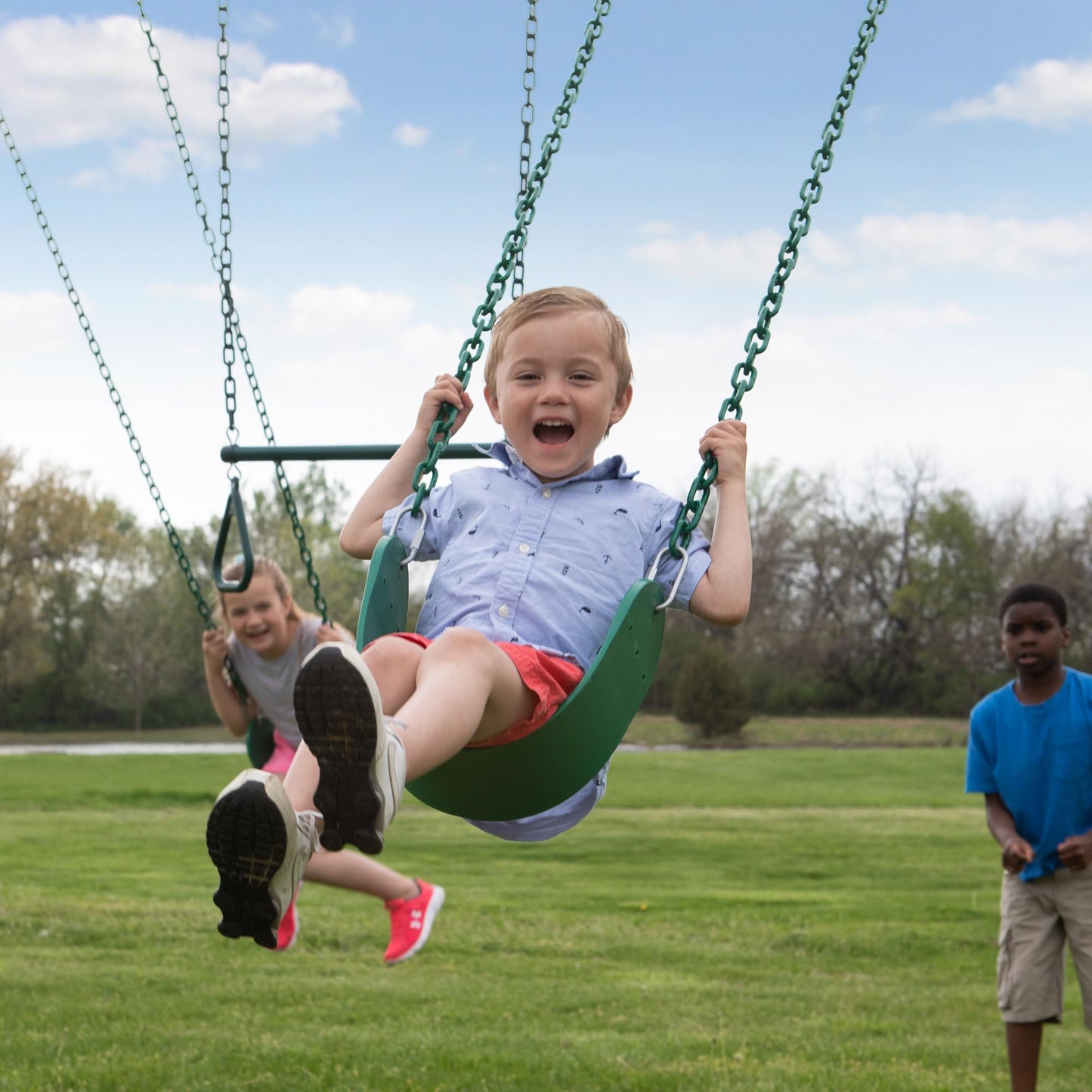 Backyard Discovery Big Brutus Galvanized Steel Swing Set Kit with Classic A-Frame, Two Belt Swings, One Trapeze Bar, Easy Assembly, Heavy-Duty Powder-Coated Steel, Weather-Resistant, Outdoor Playset