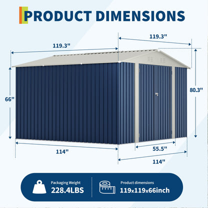 Garvee 10 X 10 FT Outdoor Storage Shed,Metal Garden Sheds&Outdoor Storage Clearance, Large Outdoor Storage Shed for Tools, Lawn Equipment, Garden Supplies - All Weather Lockable Metal Shed