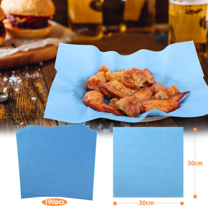 KIKISML 100 PCS Deli Paper Sheets 12 * 12 Inch, Food-grade Pure Color Greaseproof Paper Food Basket Liners for Sandwiches, Burgers, Fries Wrapping for Party, Festival and Outdoors - Blue