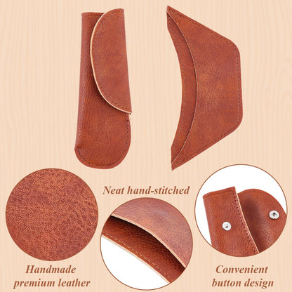 CALFOVERA 6PCS 2 Styles PU Leather Cast Iron Handle Cover Handmade Heat Resistant Frying Pan Assist Grip Sleeve Skillet Handle Cover Leather Hot Holder Sleeve for Kitchen Baking Cooking BBQ Cookwares