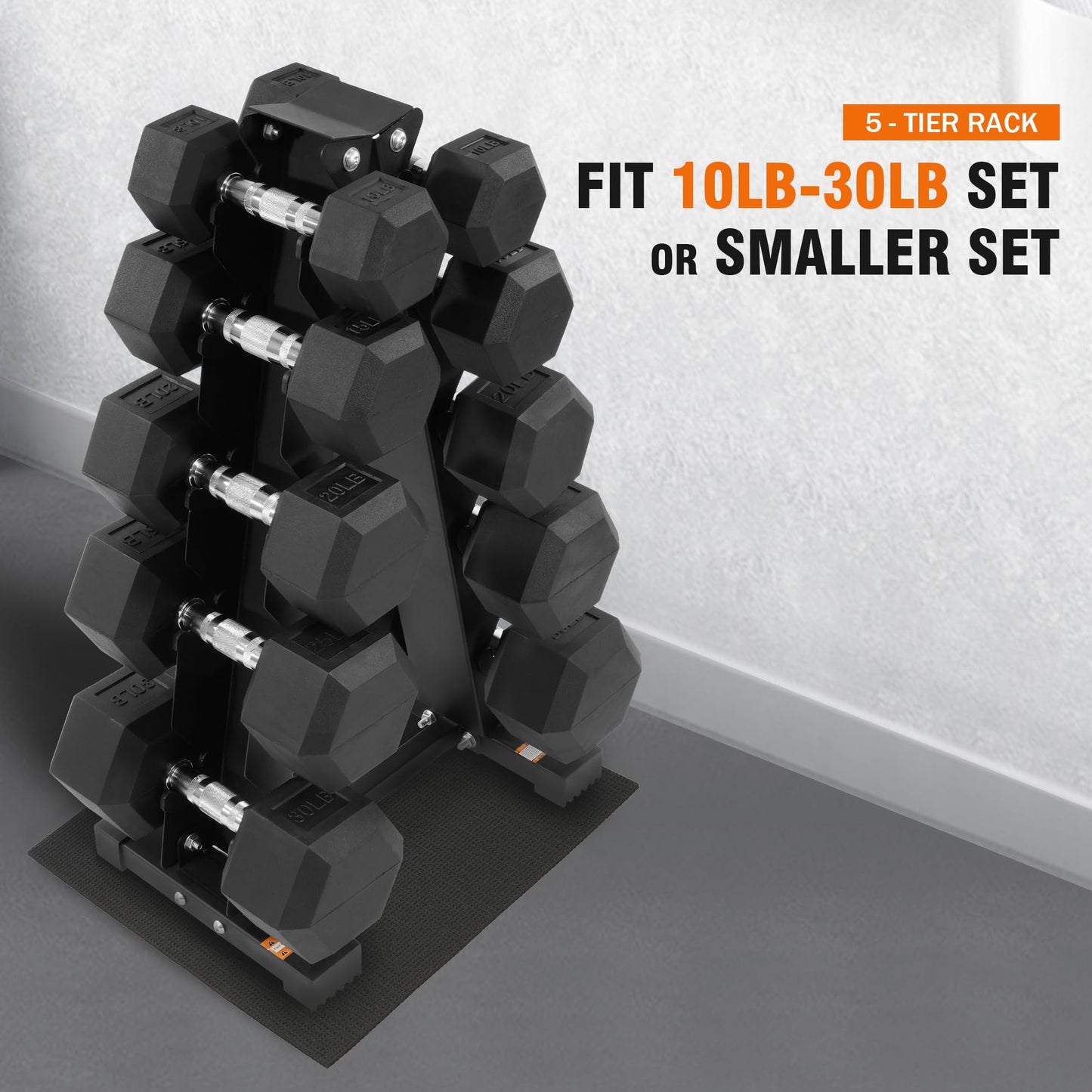 Fitvids Rubber Coated Hex Dumbbell Weight Set and Storage Rack, 200 LBS