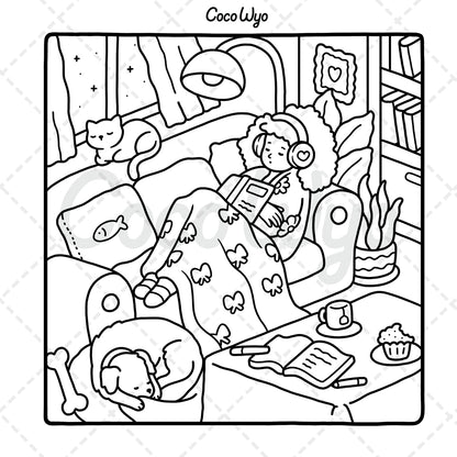 Girl Moments: Coloring Book for Adults and Teens Featuring Cute Cozy Daily Activities for Relaxation