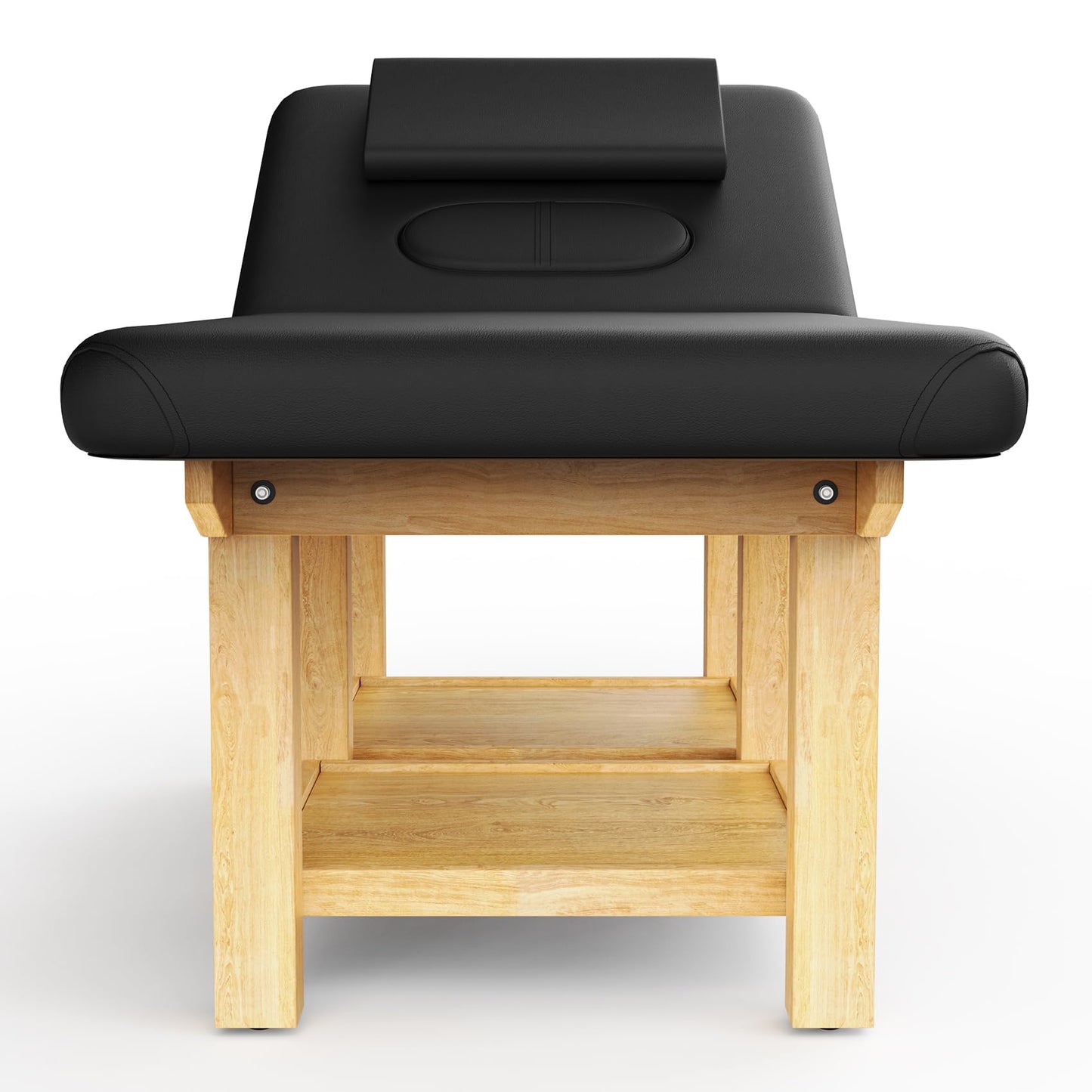 Wood Wide Stationary Massage Table for Treatment Table Physical Therapy Table Spa Facial Bed, PU Leather 31.5'' Wide 75'' Long Heavy Duty Professional Stationary Massage Bed - Black, 6-Legged