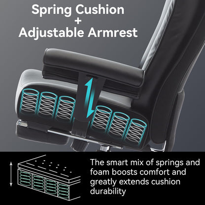 Efomao Big and Tall Office Chair 450lbs, 5.9" Thick Pocket Spring Executive Office Chair with Footrest, High Back PU Leather Desk Chair, Wide Seat Computer Chair, Black