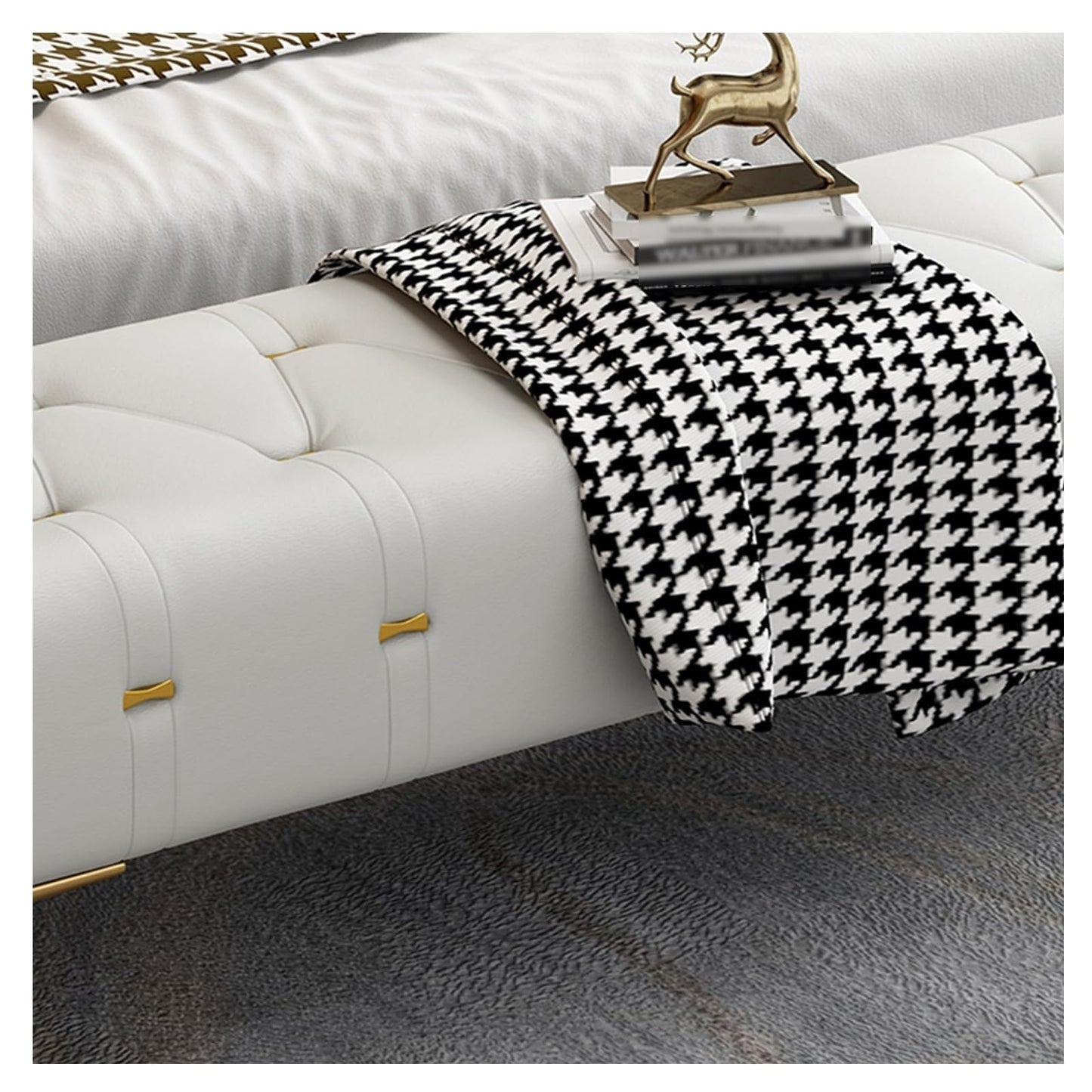 Bedroom End of Bed Bench Upholstered Tufted Bench with Upholstered Seat, Foot Stool with Sturdy Metal Legs, Leather Bench for Bedroom Living Room Entrance Ottoman Couch Bench (Color : Beige, Size :