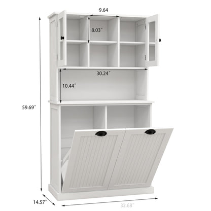 cattino 56.69" Tall Bathroom Laundry Cabinet with 2 Tilt-Out Baskets & 2 Adjustable Shelves - 2 Compartment Dirty Clothes Hamper Storage Organizer, 150 lbs Capacity - White