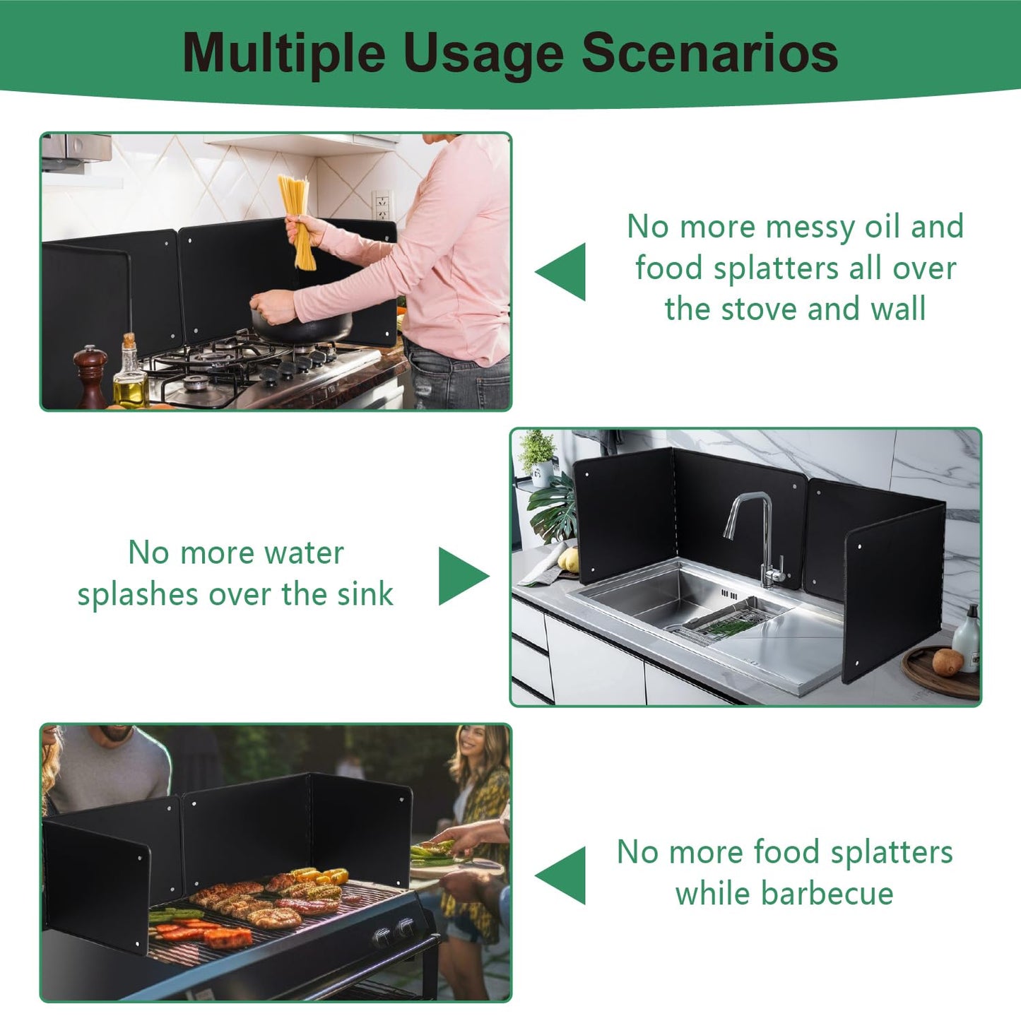 Black Large 2 Pieces 2 Sided Splatter Guard for Frying Stove Top,Oil Splash Guard Cooking for Stove,Non Stick Foldable Splatter Screen for Stove Top