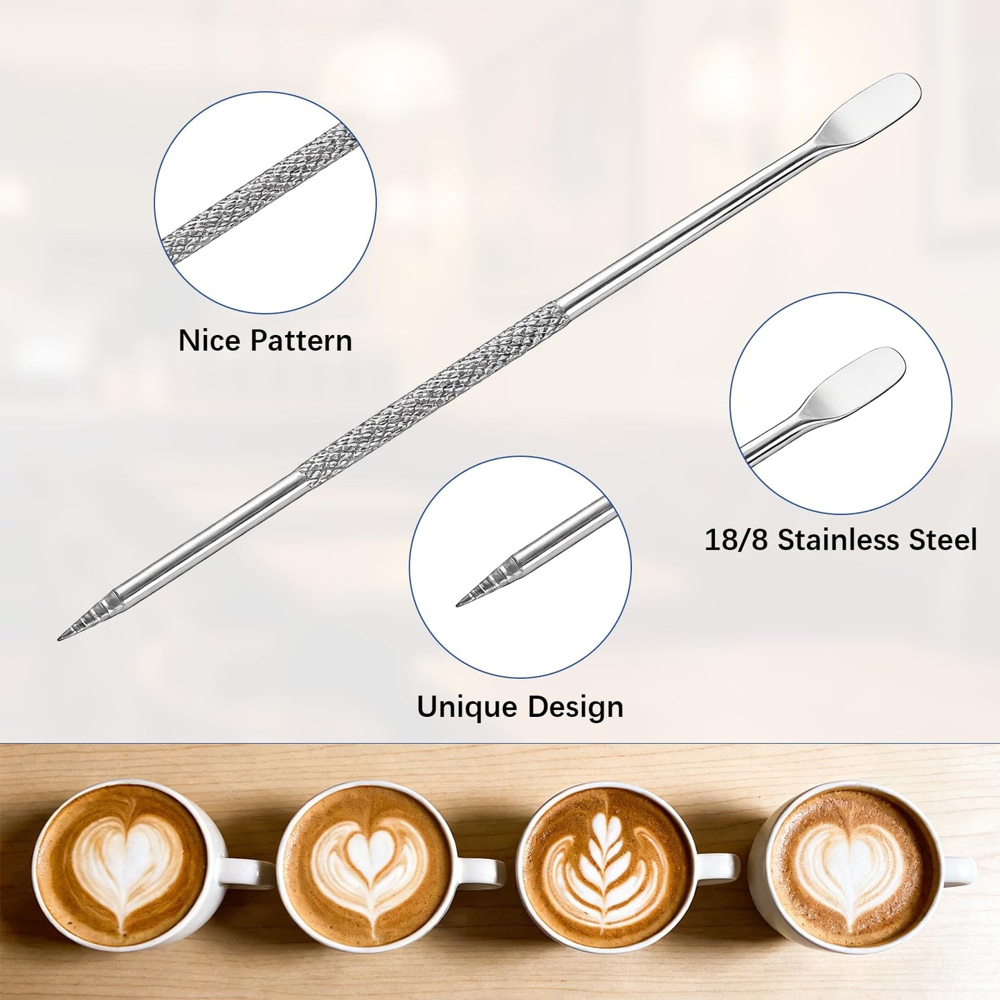 4 Pcs Stainless Steel Espresso Milk Frothing Pitcher Set with Latte Art Pen, 12 oz Milk Frother Cup, Frothing Cup for Cappuccino, Latte, Home & Cafe Use